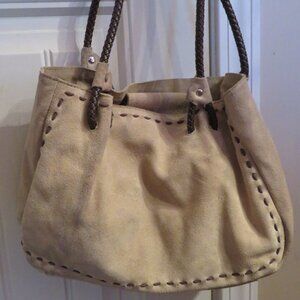 Vintage Suede Leather Tan Shoulder Bag (K573)